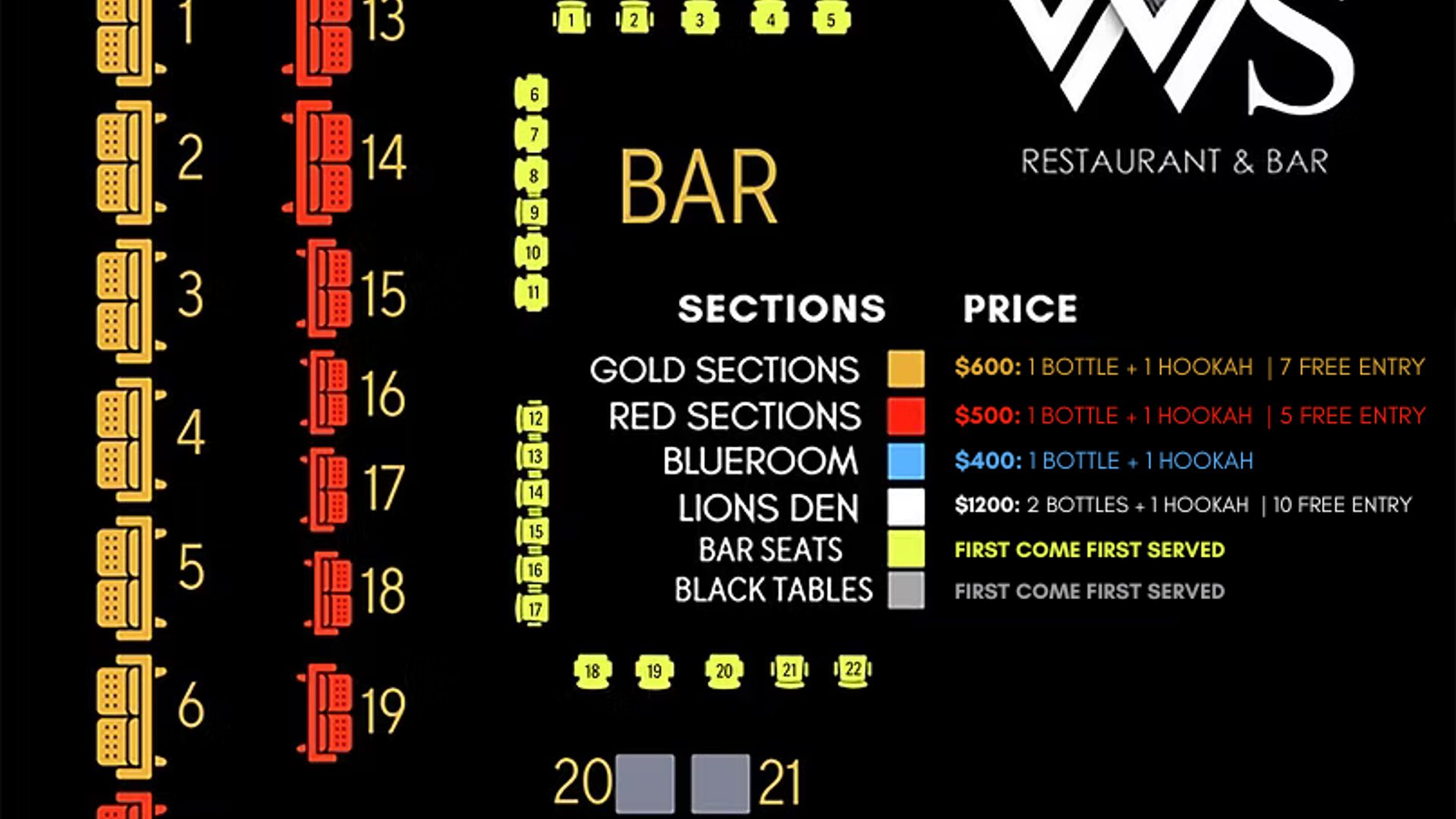 Lions Den, Gold, Red & Blue Room